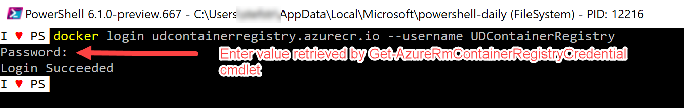 login to azure container registry screenshot