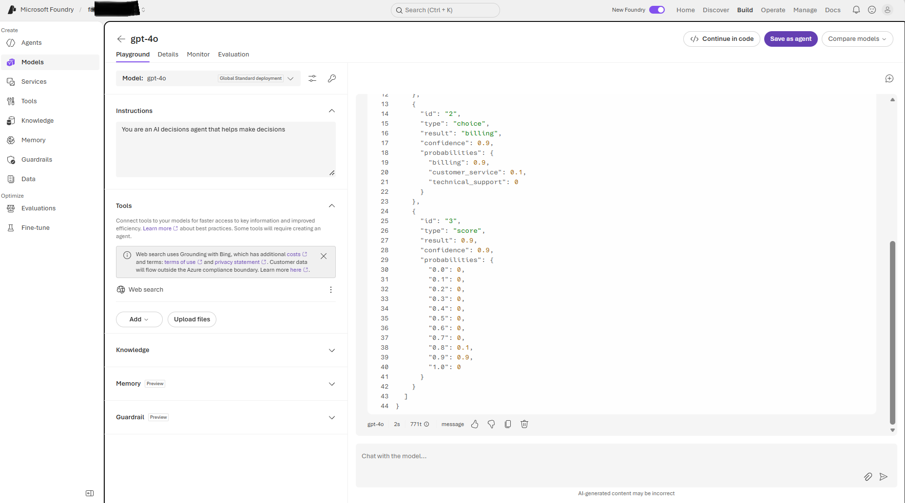 gpt-4o model in Microsoft Foundry making decisions