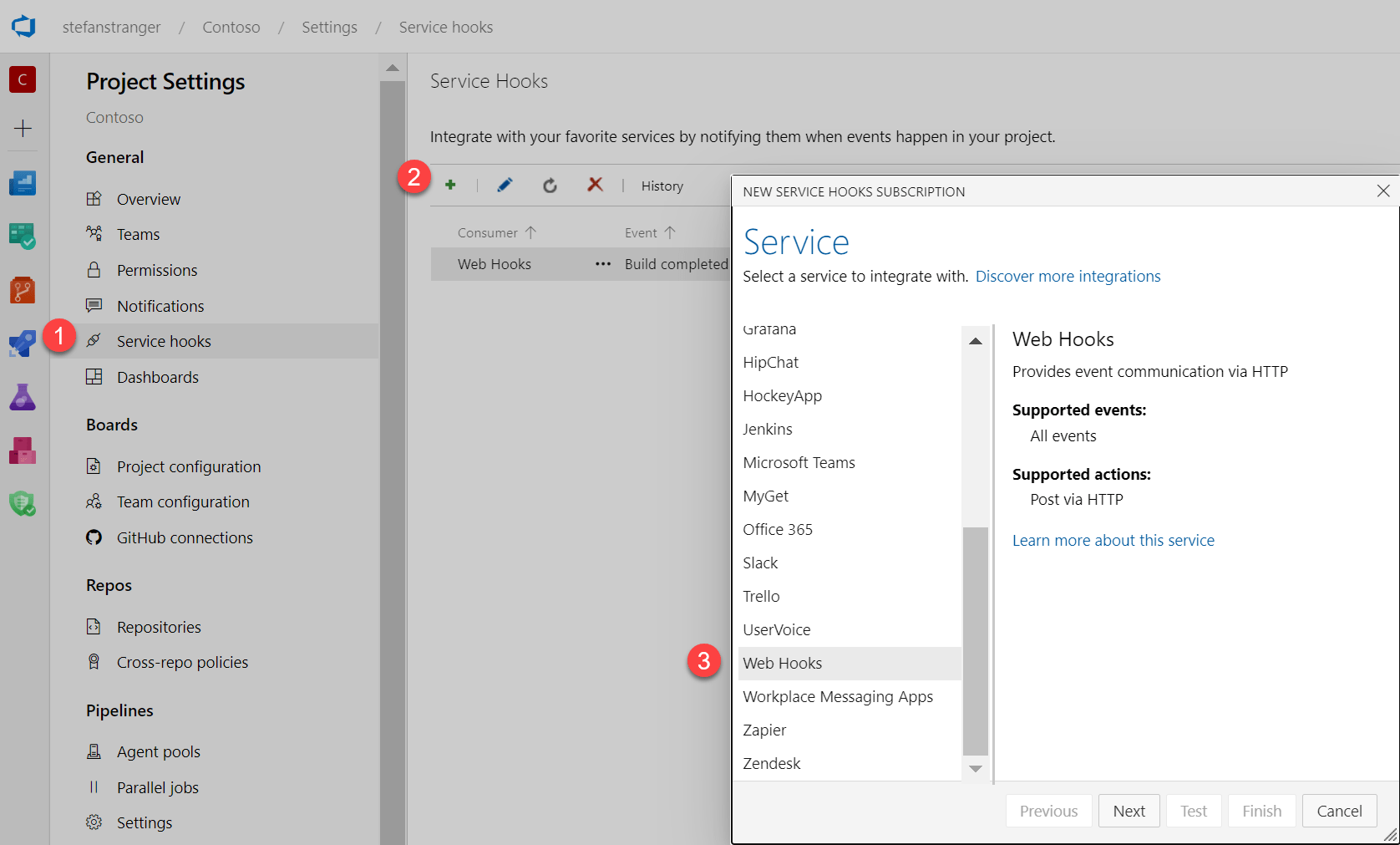 Screenshot Azure DevOps Web Hook Configuration