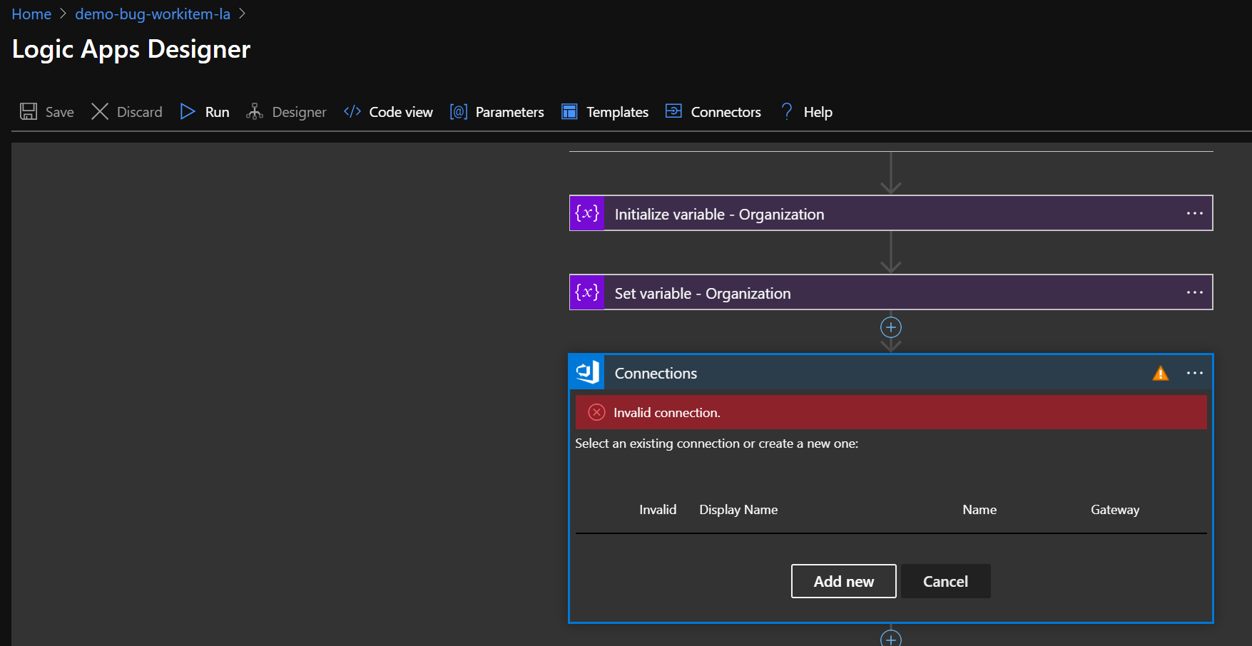 Screenshot of adding API Connection