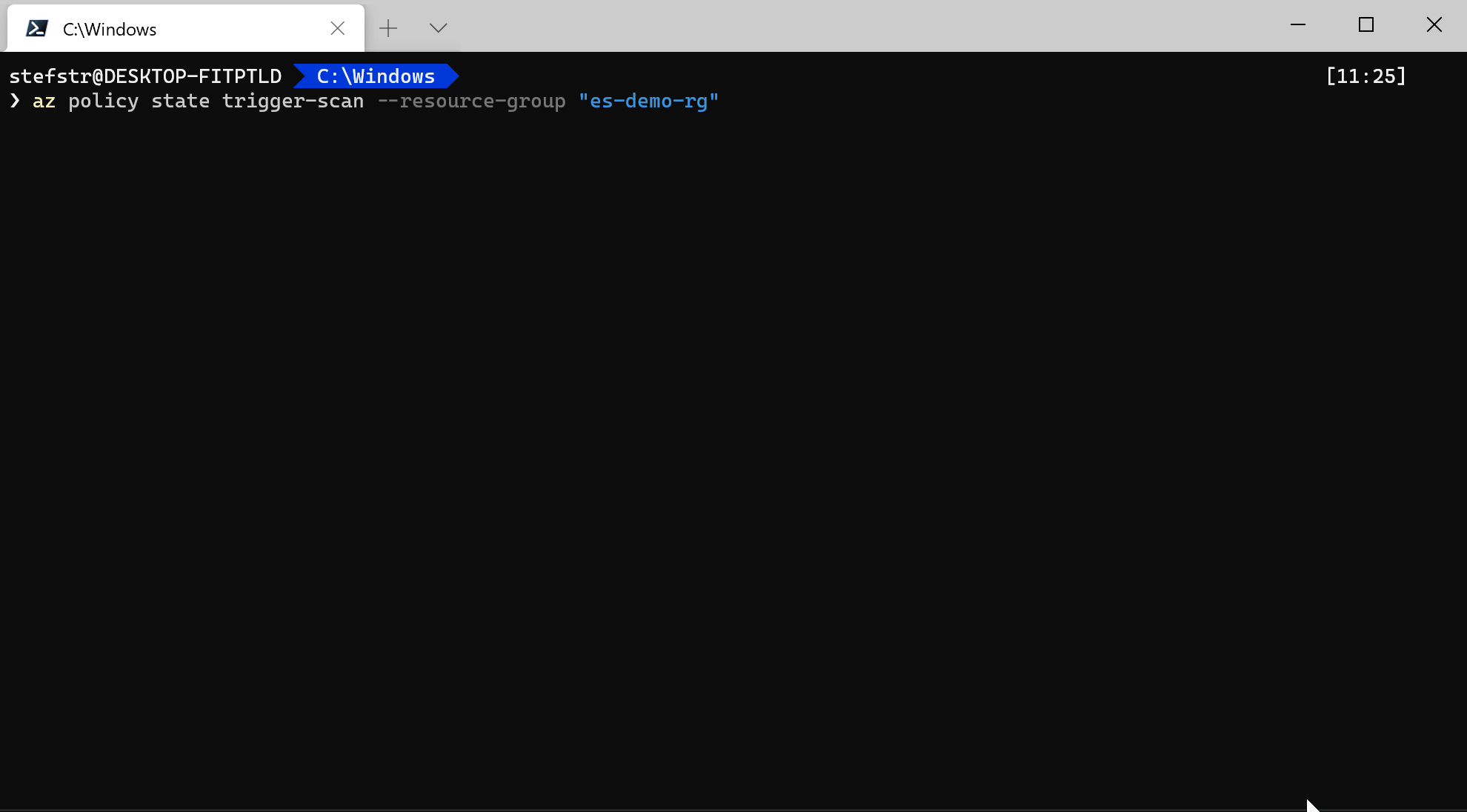 Animated gif showing the Azure CLI trigger Policy scan